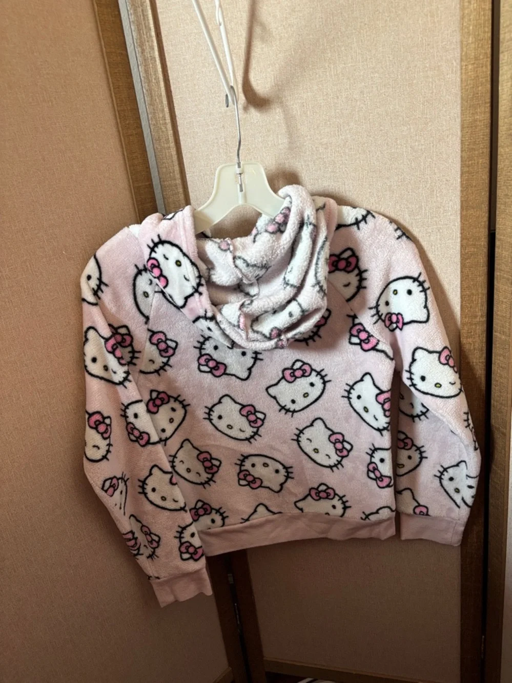 Hello Kitty Pink Plush Hoodie - Allover Character Print Medium 10/12